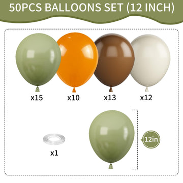 Sage Green And Orange Balloons, 12 Inch Green Brown Orange Balloons Olive Green Brown Beige Jungle Safari Wild Woodland Balloon