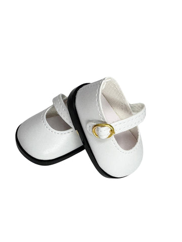 14.5'' American Doll Shoes- Mary Jane Black,Red,White,Pink- Shiny Shoe (White)