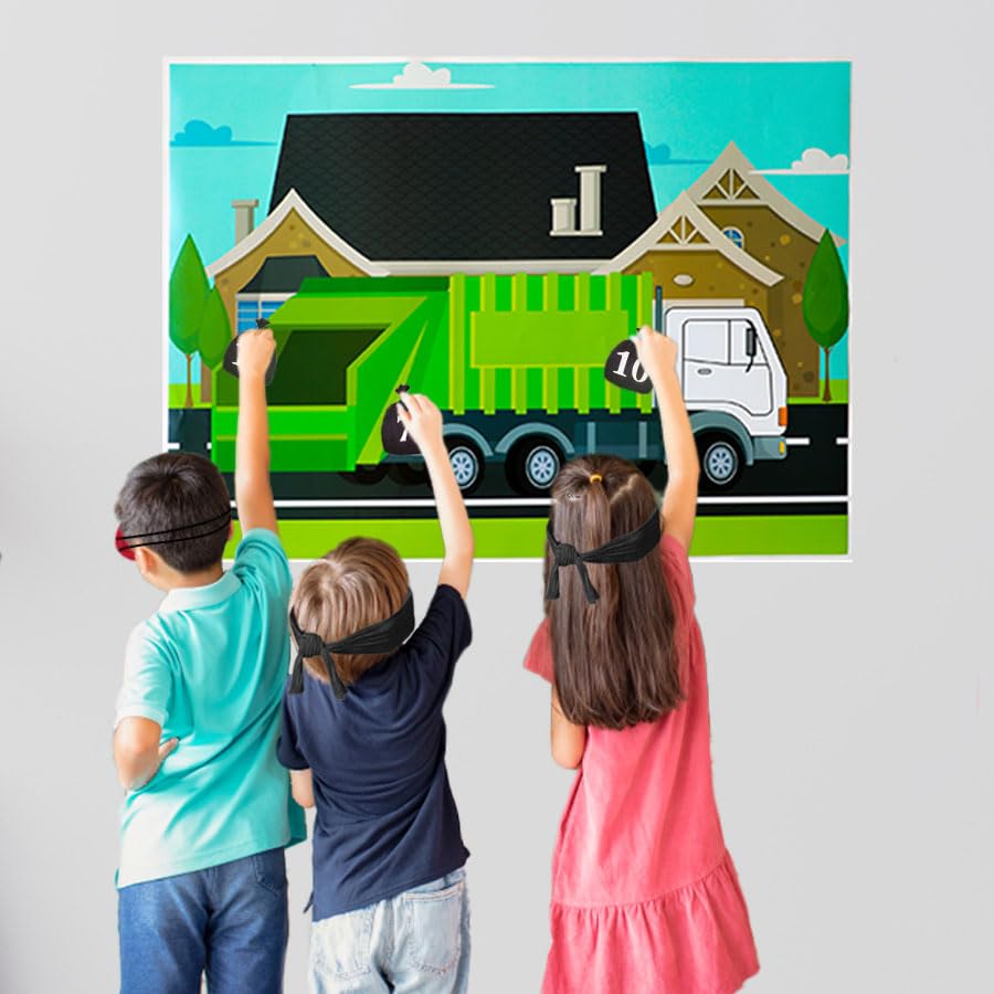 Finds Fit 4U Garbage Truck Party Game - Trash Truck Birthday Party Supplies -Fun for All Ages - Pin The Garbage on The Garbage T