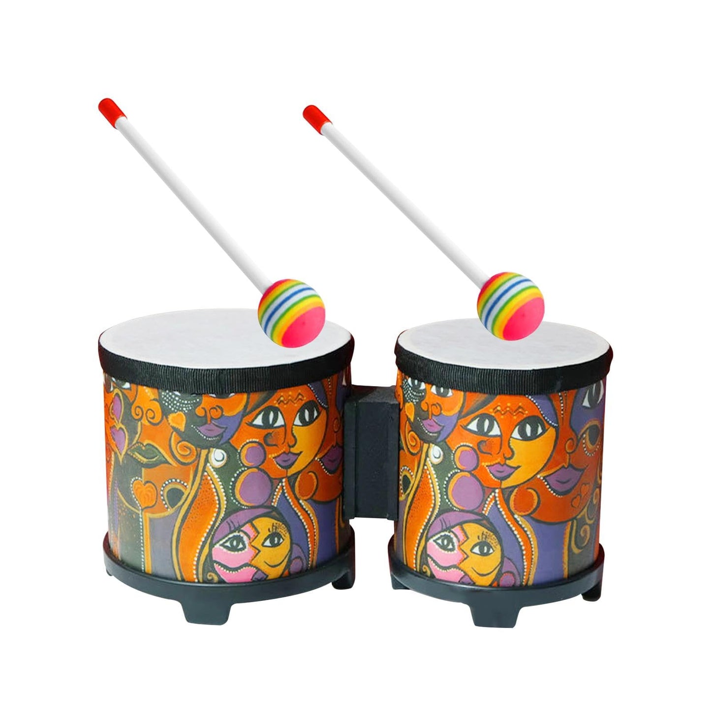 Atorse 5 And 6 Bongo Drum Set With Wood Drumsticks For Girls Boys Birthday Gift Face