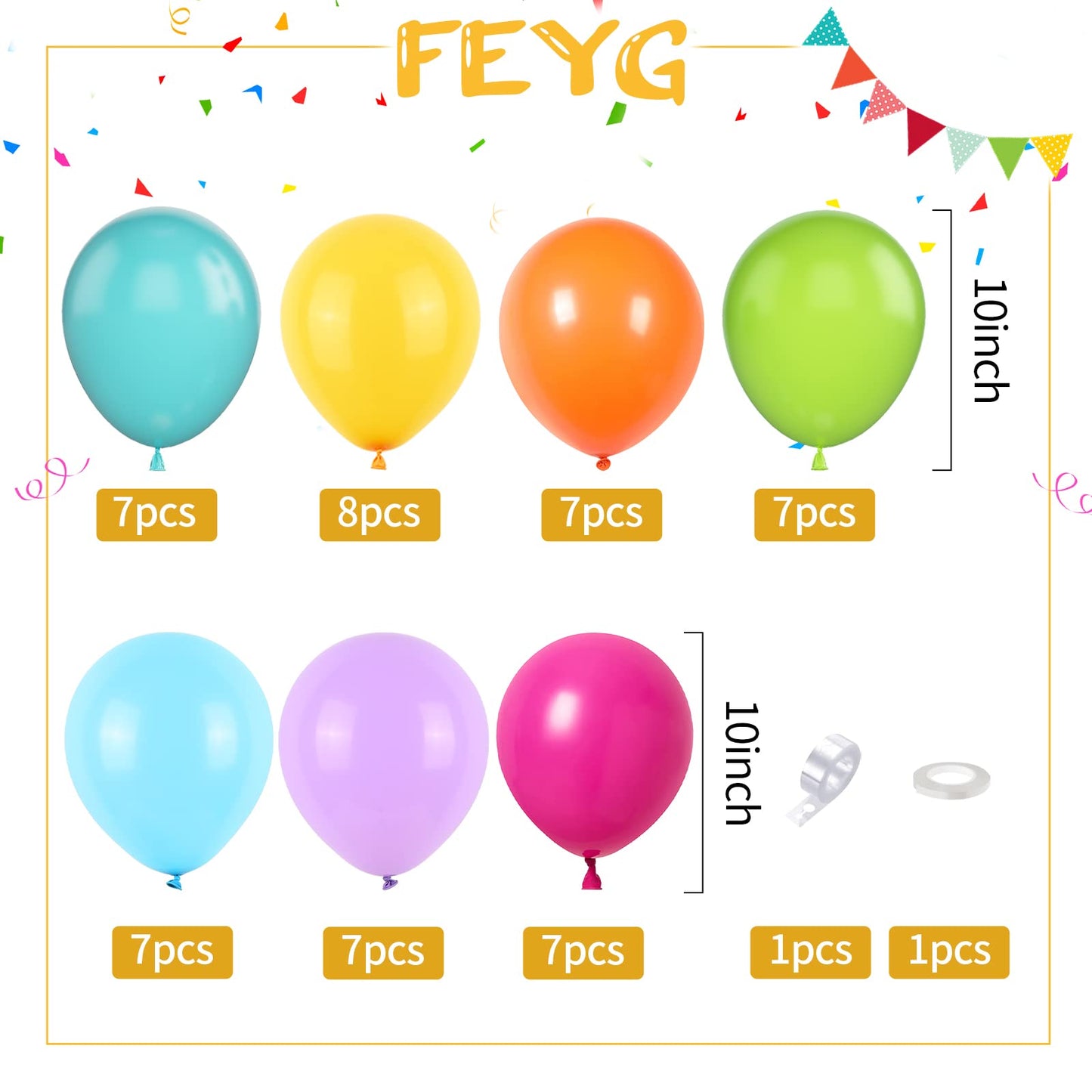 FEYG Rainbow Balloons - 50PCS Multicolor Latex Balloons for Birthday, Wedding, Baby Shower & DIY Party Decorations