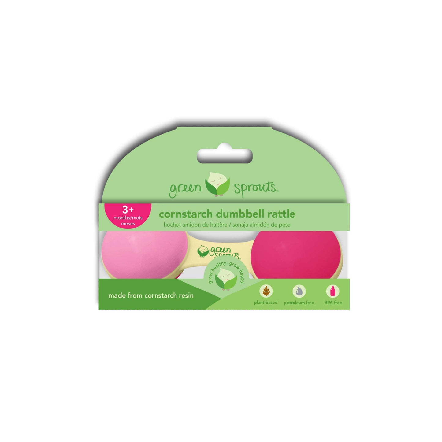 Green Sprouts Sprout Ware Dumbbell Rattle Made From Plants | Encourages Whole Learning The Healthy & Natural Way | Plant Based, Easy To Hold & Shake, Playful Rattle Sound