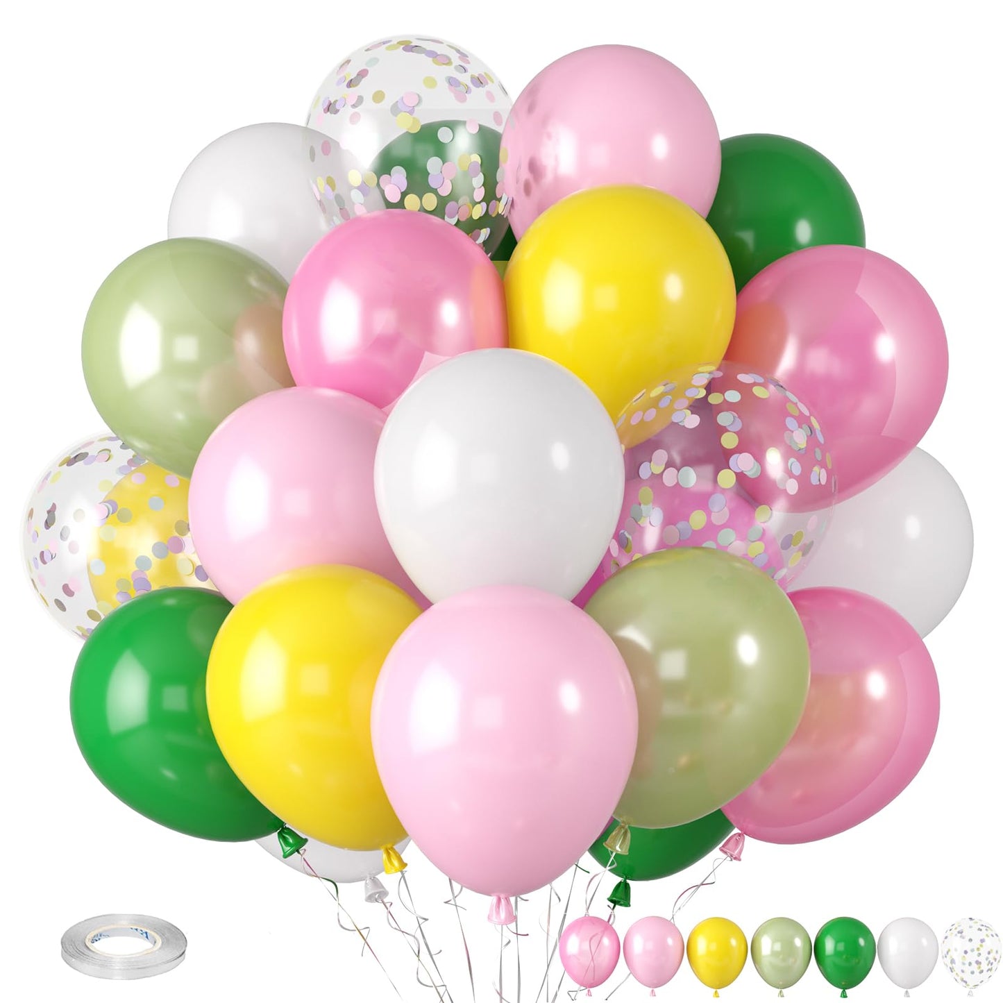 Hawaiian Balloons, Tropical Balloons Green Pink White Yellow Balloon Confetti Balloons For Beach Summer Baby Shower Luau Flaming