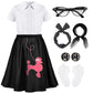 Silicherry 1950S Kids Poodle Skirt 50S Sock Hop Costume With Shirt Scarf Headband Earrings Glasses Socks(7-9 Years,Black)