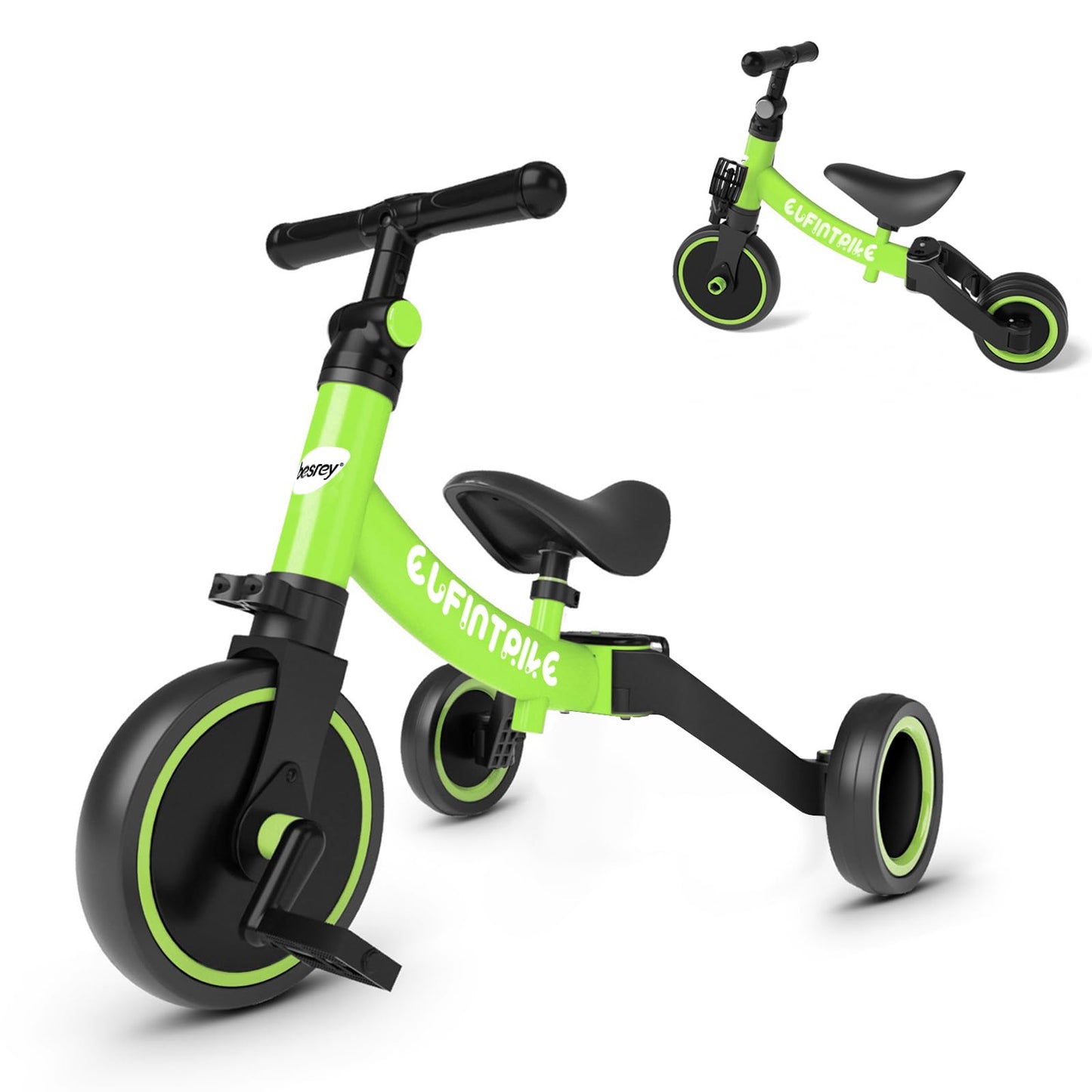 besrey Toddler Bike 5 in 1 Tricycle for Kids 10 Months to 4 Years, Large, Green, Carbon Steel, Model BR-C7271