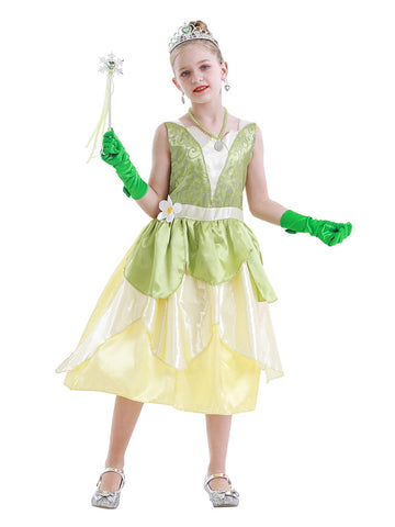 Wonderbabe Princess Tiana Dress Little Girls Birthday Party Fancy Dresses Halloween Role Play Green Fairy Frog Costume Outfits Clothes With Accessories Size 5T 6T