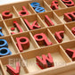 Elite Montessori Wooden Movable Alphabet Set, Red & Blue, 5mm Thick - Preschool Spelling Learning Materials, Medium Size