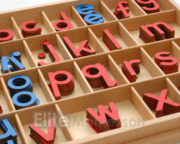 Elite Montessori Wooden Movable Alphabet Set, Red & Blue, 5mm Thick - Preschool Spelling Learning Materials, Medium Size