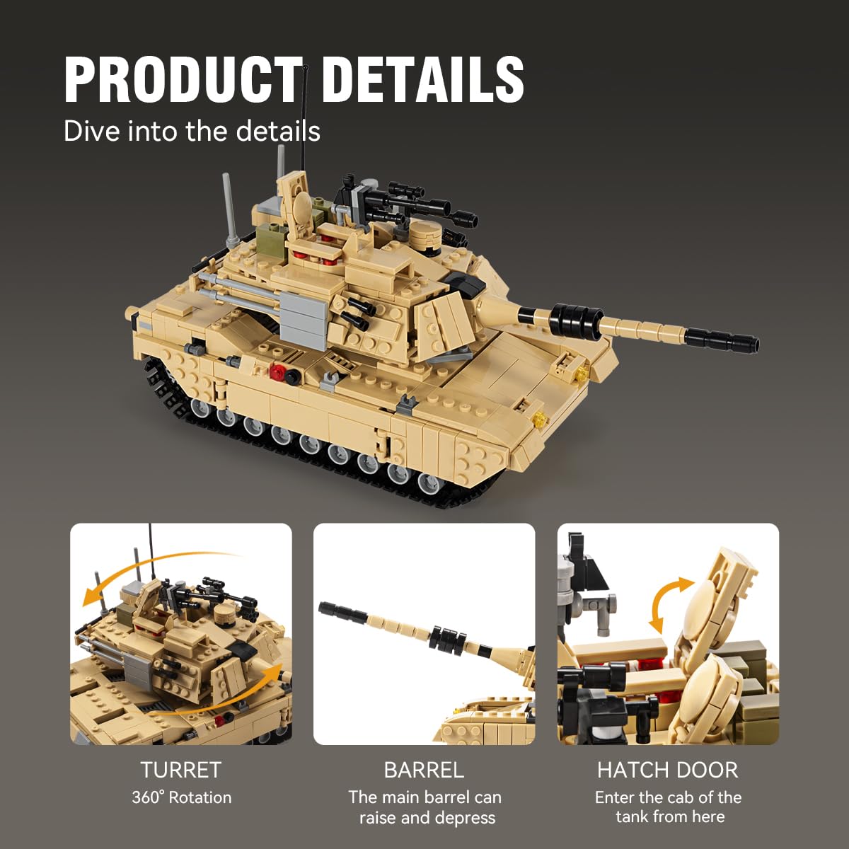 dOvOb Army Tank Building Block(1080 PCS) WW2 Military M1A2 Abrams Tank Model with Soldier Figures Toys Gifts for Kid and mature-themed