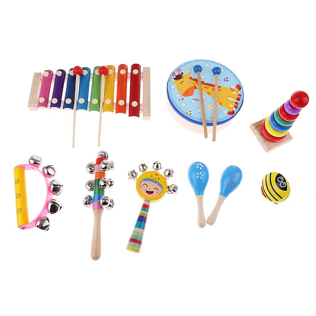 Bnf 9Pcs Orff World Educational Wooden Musical Instrument Percussion Drums Bell ChildrenS Toys Gift |Baby| Toys For |Baby| Deve
