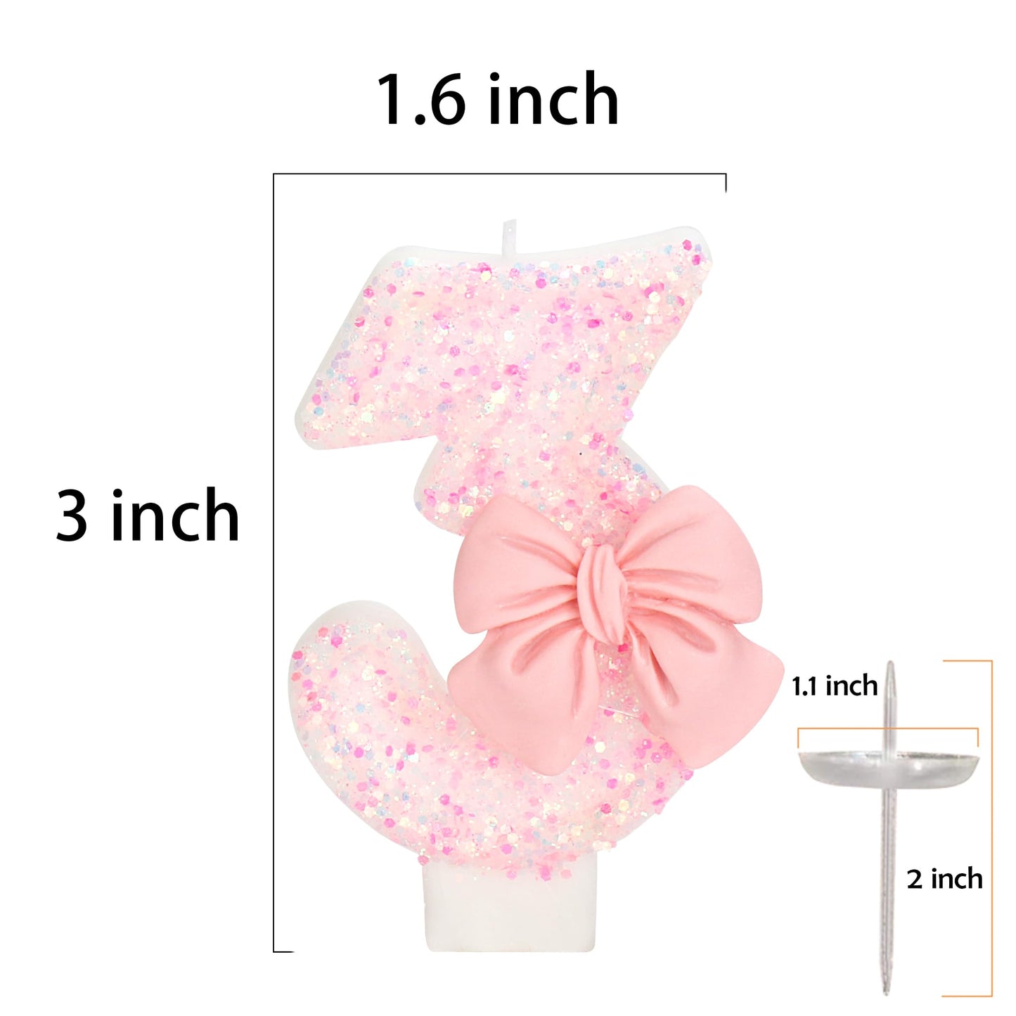 ElekFX 30th Birthday Candles for Cake, Pink Bow Number Cake Candles, 2.76 inch Number Happy Birthday Candle, Cake Topper Decorat