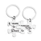 FEELMEM Couples Gifts 5th, 50th Years Down Forever to Go Puzzle Keychain Set of Two for Husband Wife (5thAV)