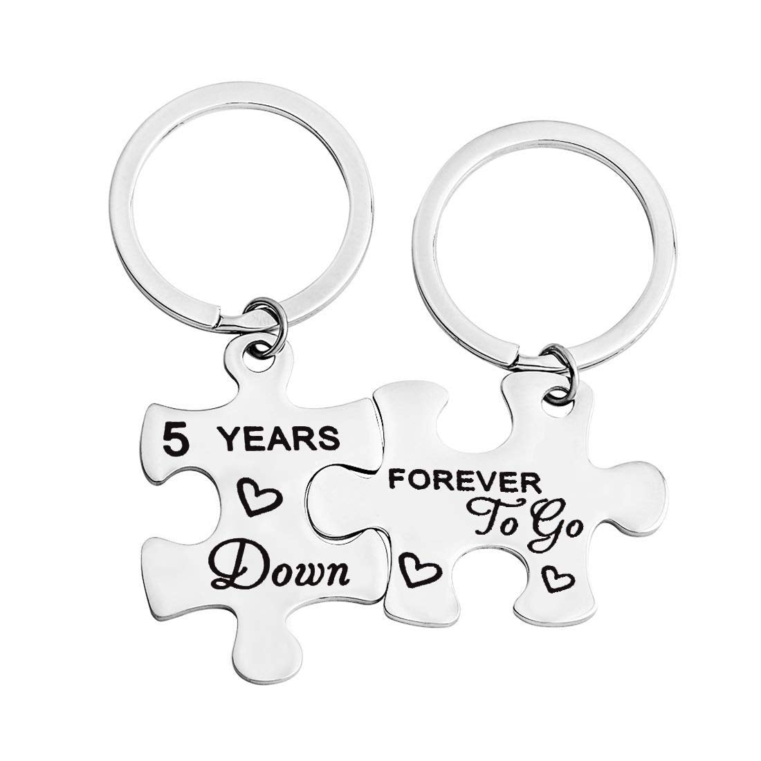 FEELMEM Couples Gifts 5th, 50th Years Down Forever to Go Puzzle Keychain Set of Two for Husband Wife (5thAV)