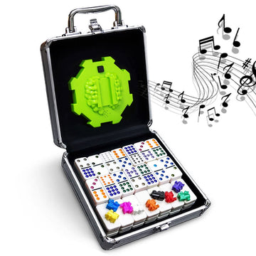 Yinlo Mexican Train Dominoes Set With Sound Effects, Mexican Train Dominoes Game For Travel, 91 Tiles Double12 Colored Dominoes Game Set With Aluminum Case