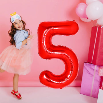 40 Inch Giant Red Number 5 Balloon, Helium Mylar Foil Number Balloons For Birthday Party, 5Th Birthday Decorations For Kids, Ann