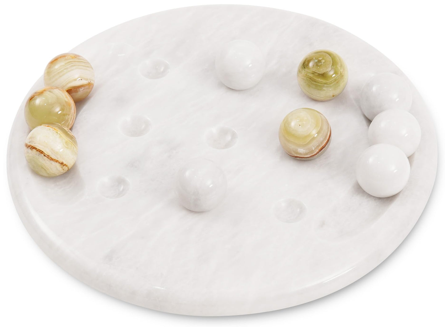 Radicaln Tic Tac Toe 10'' Inches White & Green Handmade Marble Strategy Game & Family Board Games For Adults Modern Decorative M
