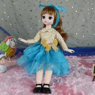 Tickles Set Movable Jointed Makeup Cute Girl Brown Eyes Fashionable Doll For Kids Girls (Size: 30 Cm Color & Design: May Vary)