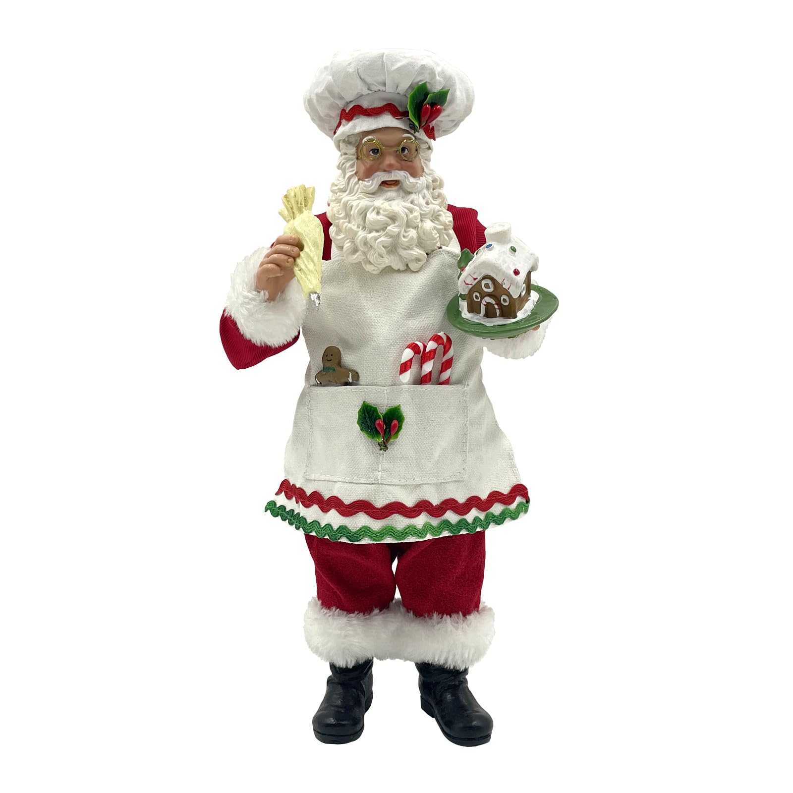 Amyoxu 11-Inch Cooking Chef Santa With Gingerbread House,Resin Statue Santa Figurine Christmas Decoration Ornament Xmas Gift