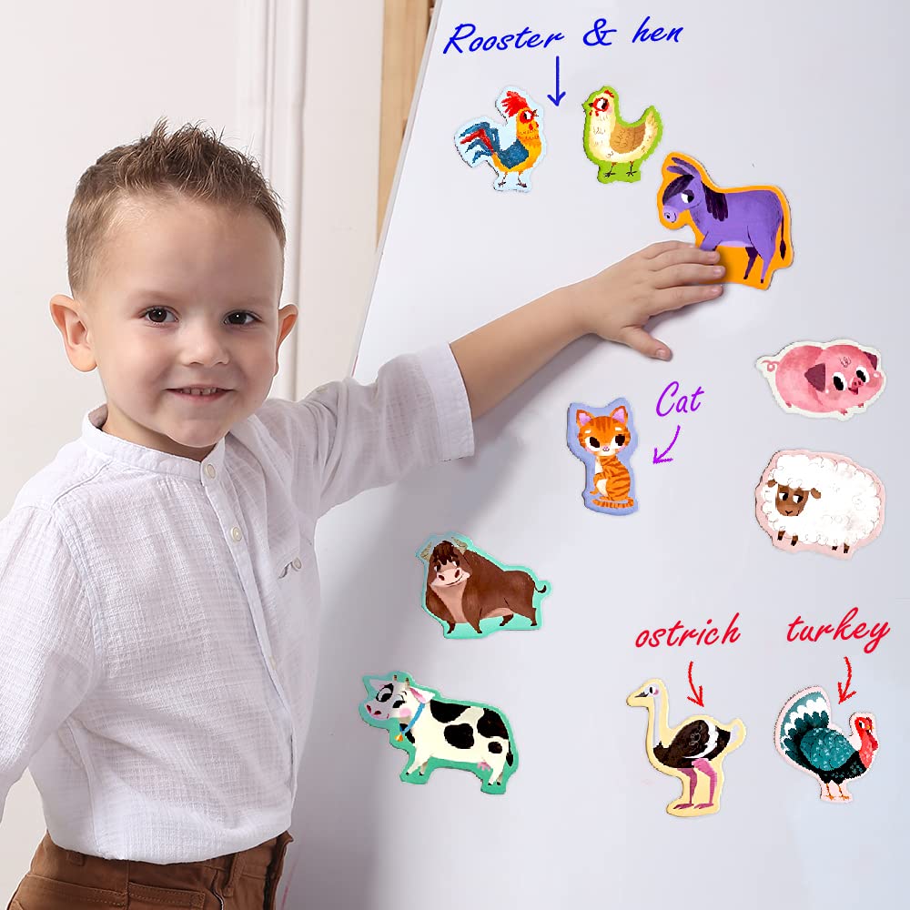 Magdum Farm Animal Magnets -Real Large Fridge Magnets For Toddlers- Magnetic Educational Toys Baby 3 Year Old Baby Learning Magnets For Kids- Speech Development Toys - Kid Magnets For Magnetic Theatre