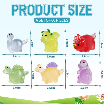 DIYDEC 60pcs Luminous Mini Resin Dinosaur 6 Styles Tiny Small Dinosaurs Glow in The Dark Miniature Animals to Hide Little Dinosa