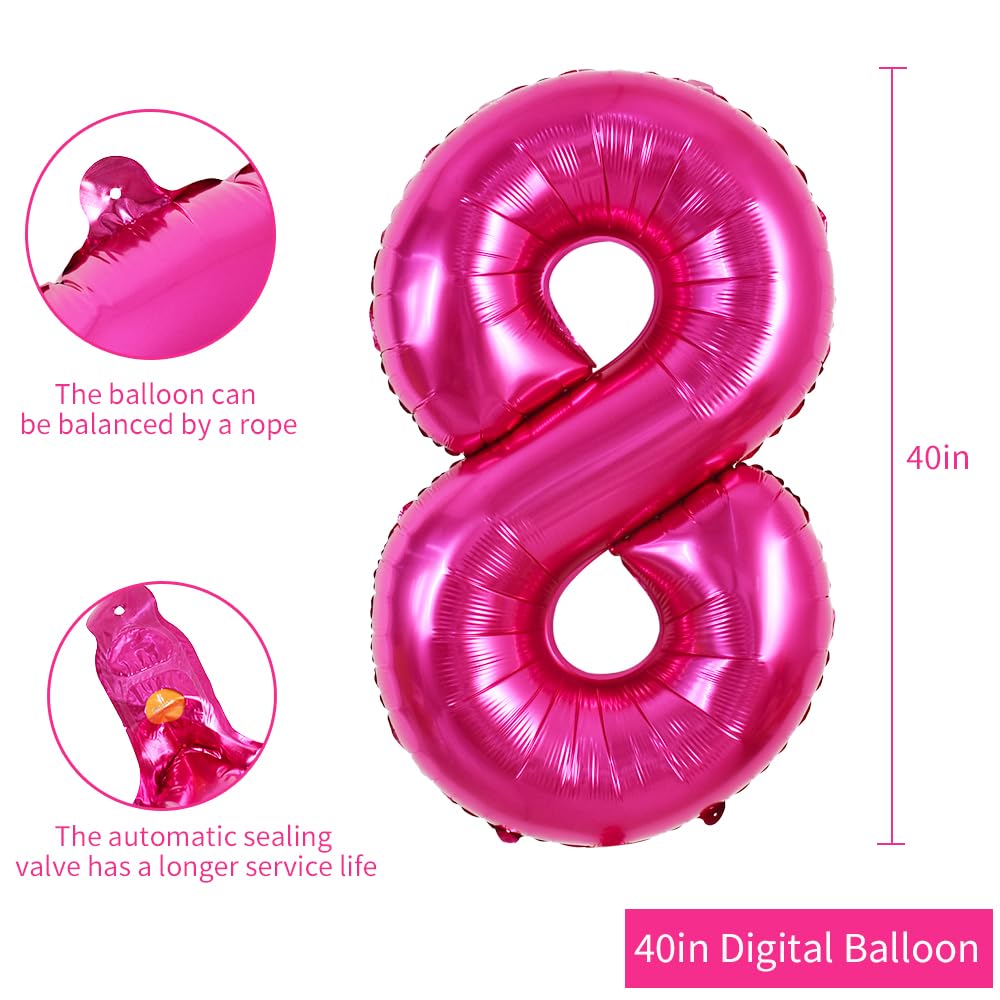 Toniful 40 Inch Hot Pink Large Numbers Balloon 0-9 Birthday Party Decorations,Foil Mylar Big Number 8 Balloon Digital 8 For Birt
