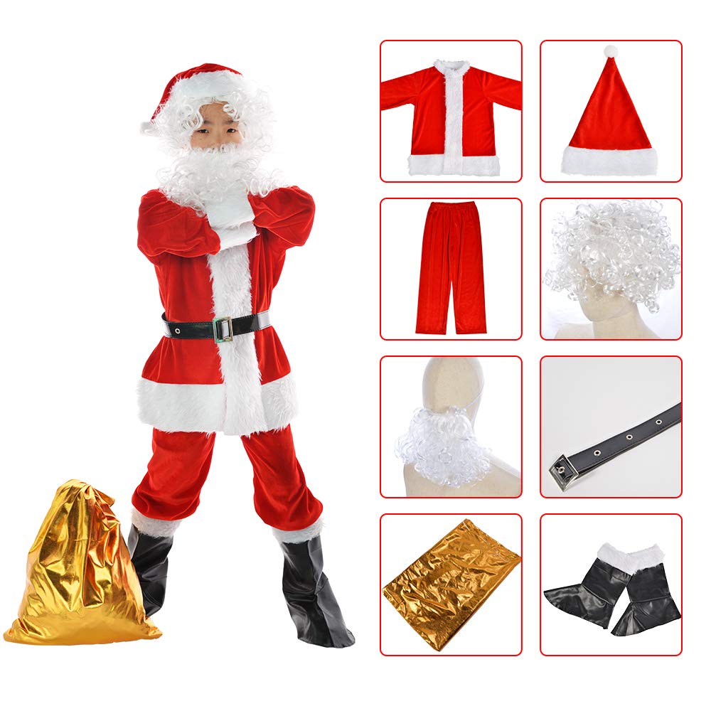 Mongbyya Children'S Deluxe Santa Suit 9Pc. Christmas Child Santa Claus Kids Halloween Costume Cosplay For 6+ Years Old (S)