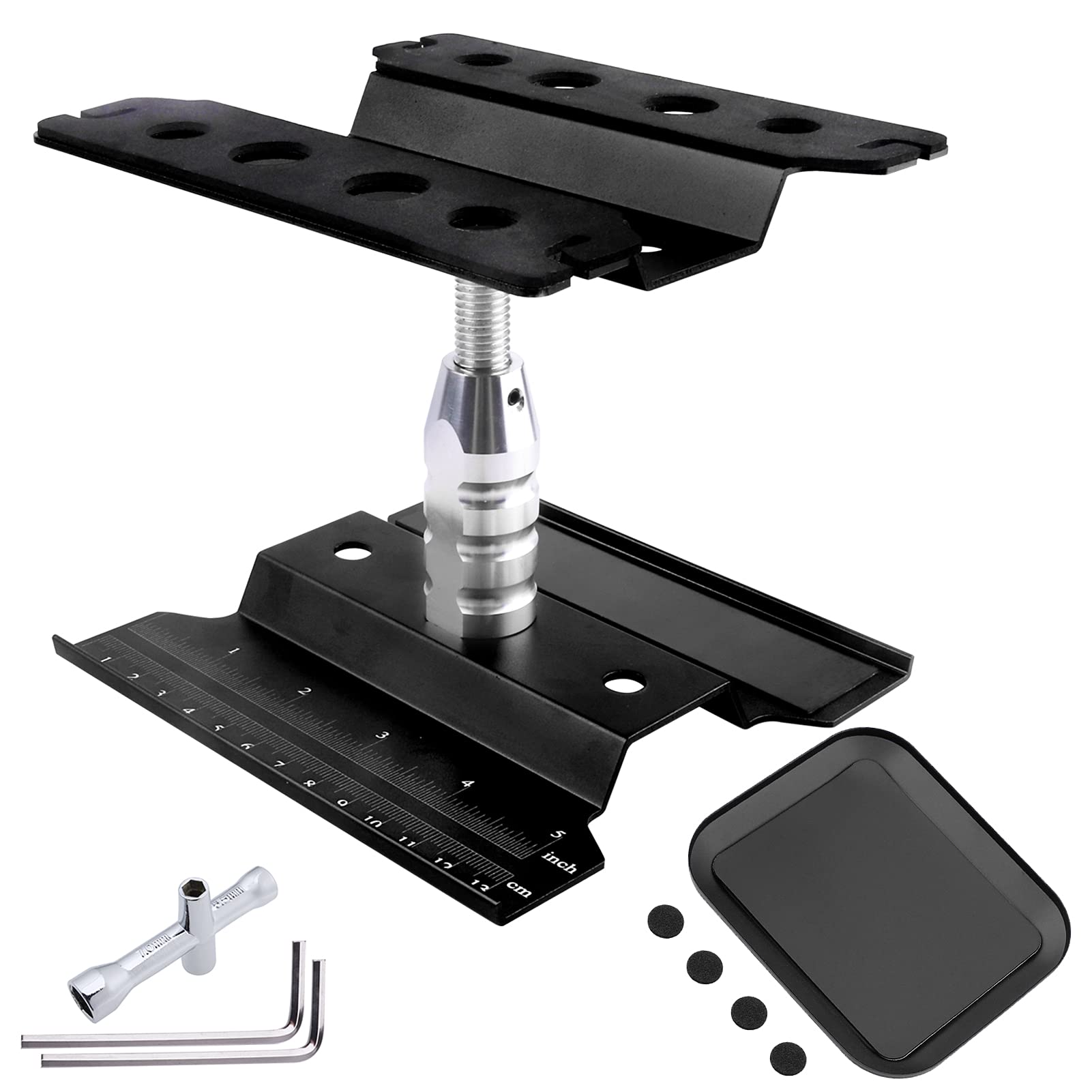 RC Car Work Stand Aluminum Repair Workstation 360 Degree Rotation Lift Lower w/Screw Tray Tools for 1/10 1/12 1/16 Scale Traxxas
