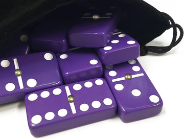 Marion Domino Double 6 Purple Tiles With Spinners, Jumbo Tournament Size In Black Elegant Velvet Bag