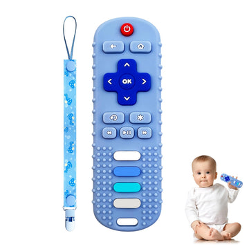 Yapromo Baby Teething Toys,Reomte Teether Toys, Silicone Chew Toy For Babies 18+ Months, Remote Control Shape Teething Toys, Early Educational Toy Bpa Free & Refrigerator Safe (Blue)