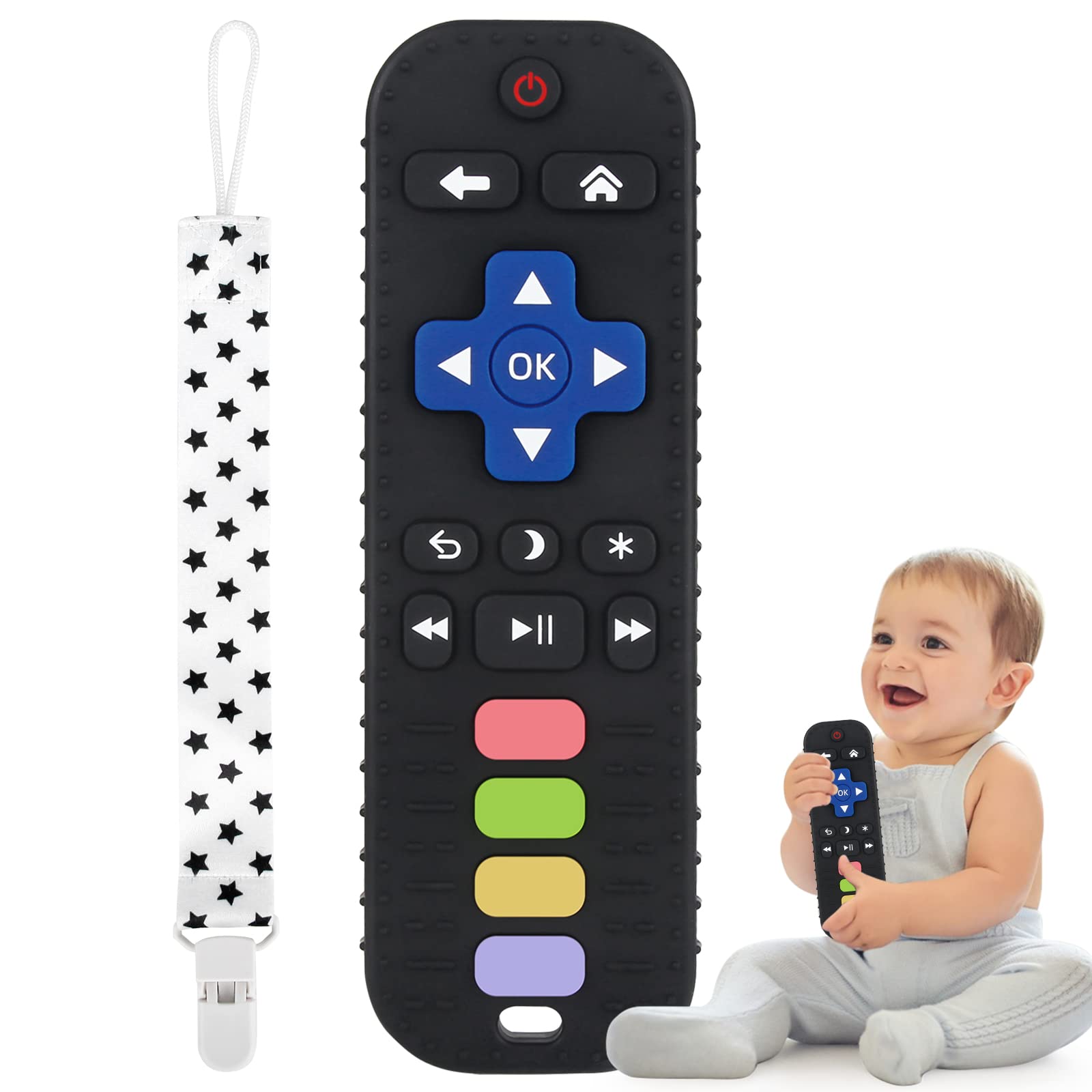 Fu Store Black Silicone Teething Toys For 0-12 Momths 3-24 Months Infant Toddlers Remote Control Shape Teethers For Babies Chew Toys Relief Soothe Babies Gums Set Dishwasher And Refrigerator Safe