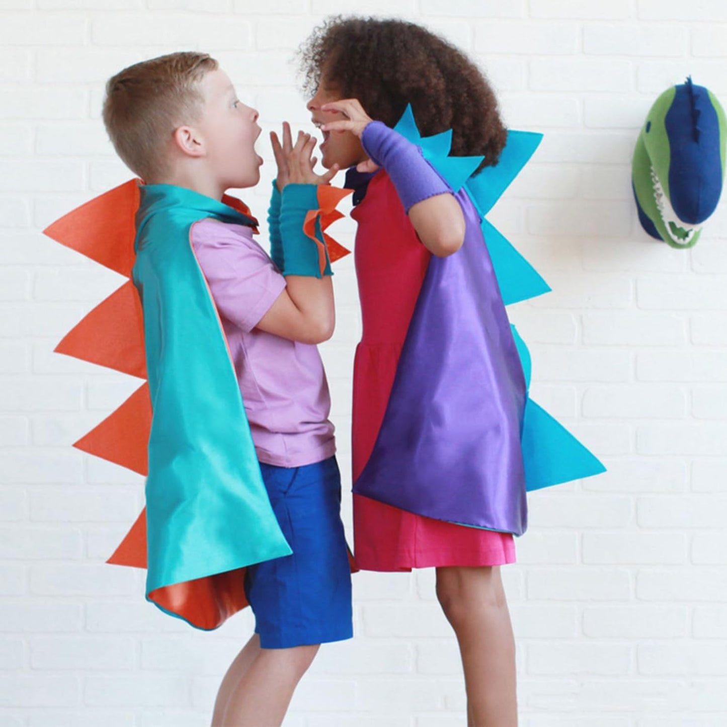 Qiaoniuniu Dinosaur Dragon Cape And Gauntlets Halloween Costume Boy Girl Toddler Dress Up Clothes 2-6 Years Old Color Light Blue