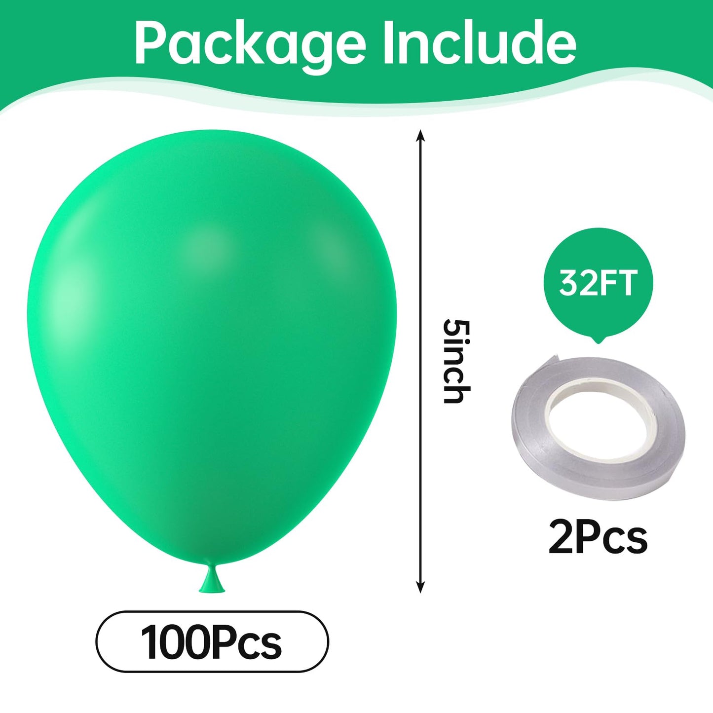Kalor Green Balloons,100 Pcs 5 Inch Mini Matte Latex Balloons For Balloon Garland Arch, Birthday Decoration, Wedding Party, Baby Shower Decorations
