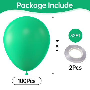 Kalor Green Balloons,100 Pcs 5 Inch Mini Matte Latex Balloons For Balloon Garland Arch, Birthday Decoration, Wedding Party, Baby Shower Decorations