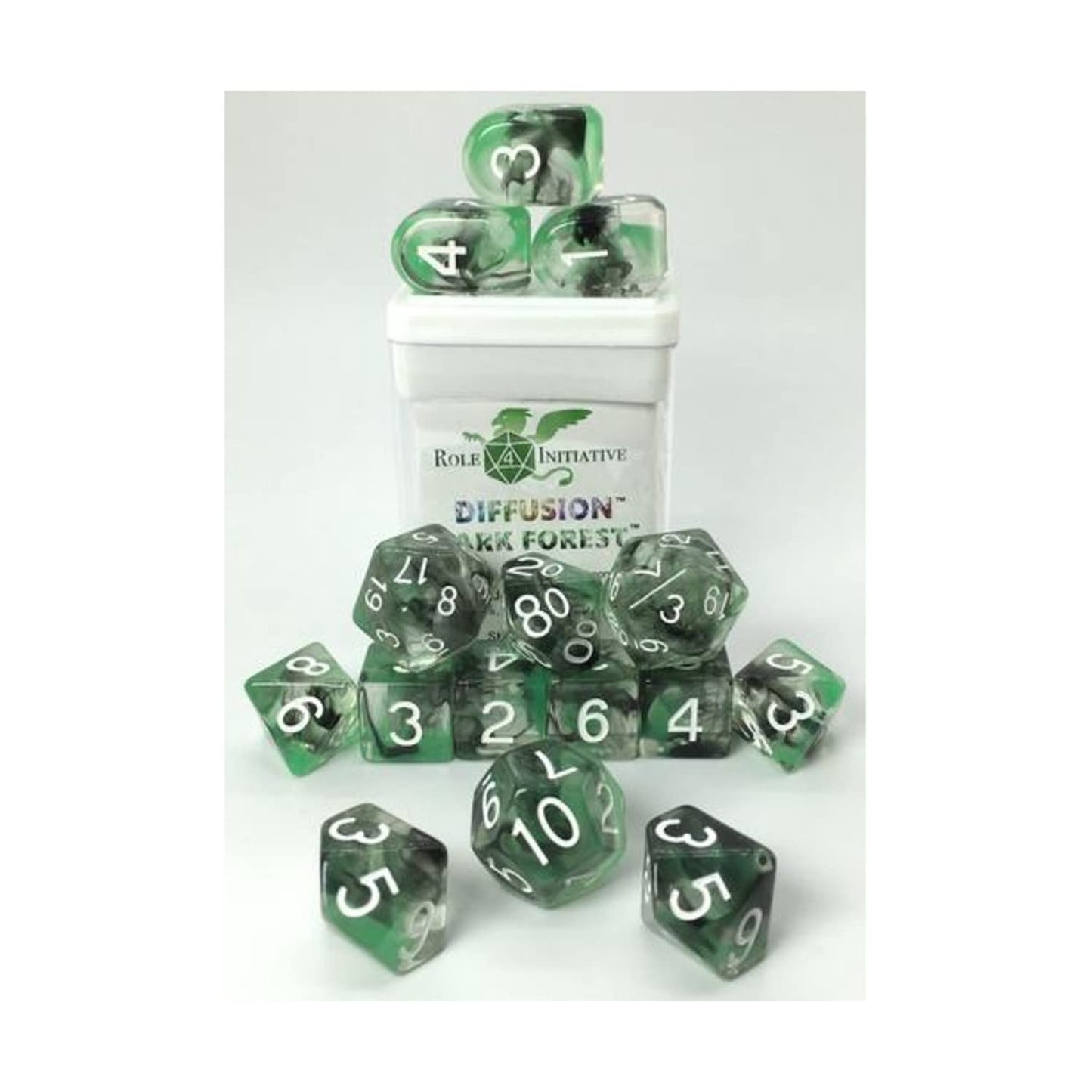 Role 4 Initiative R4I Dice W/ Arch'D4: Diffusion - Dark Forest W/ White (15)