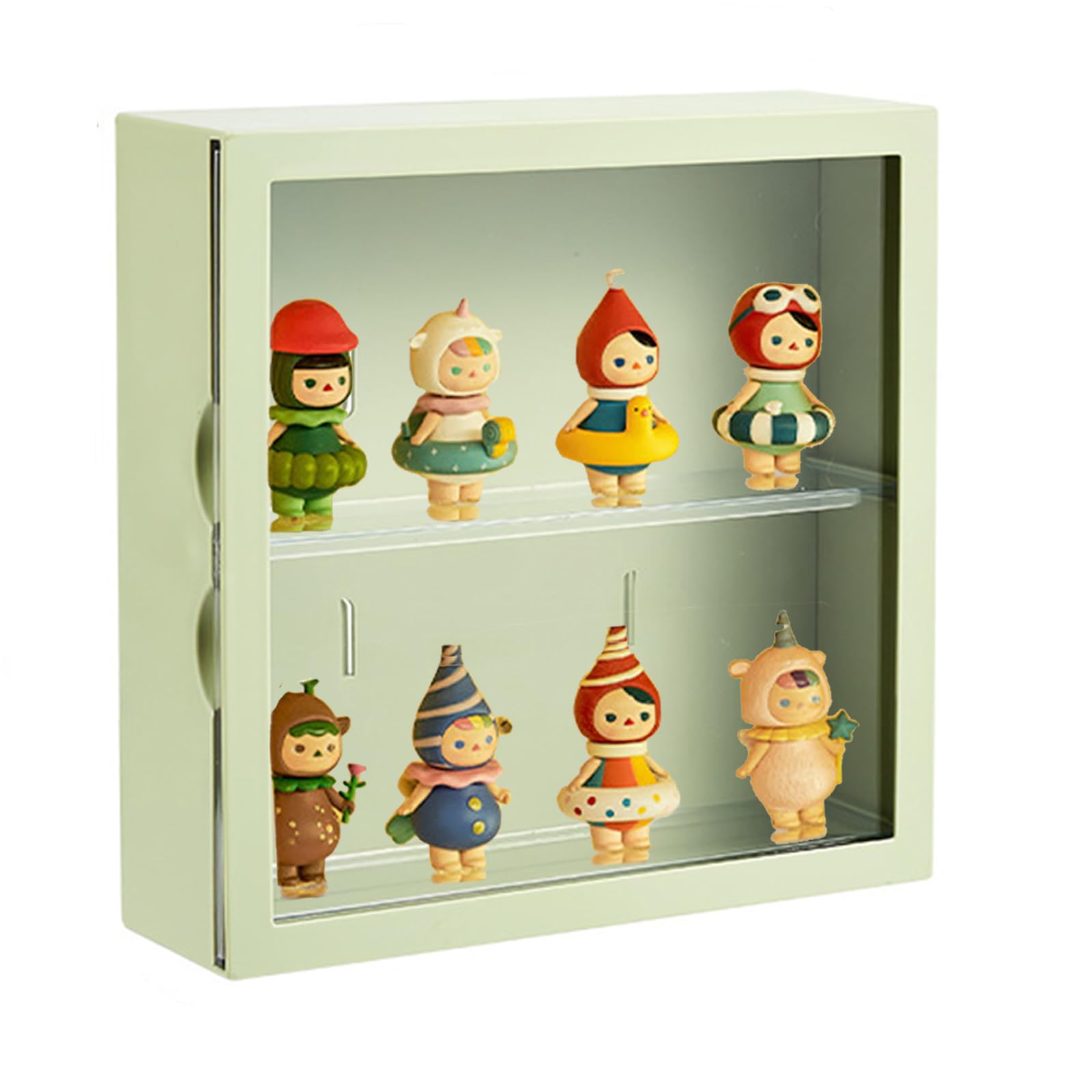 Clear Display Case For Figures, Square Wall-Mounted Doll Storage Box, Adjustable Display Stand With Door Dust And Moisture Proof Suitable For Lego Collectibles Action Figures Pop Mart (Green)