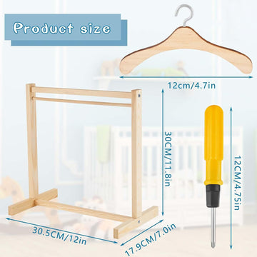 Civaner 22 Pcs Doll Garment Rack With Wooden Clothes Hanger For 18 Inch Girl Doll Clothes Mini Hangers Wardrobe Furniture Accessories For Dollhouse Baby Shower Supplies