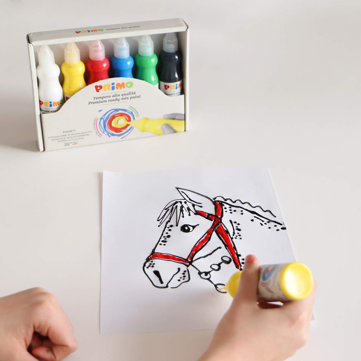 Primo Tempera Paint Set - 6 Classic Colors, 75ml, Non-Toxic & Washable, Ideal for Young Artists