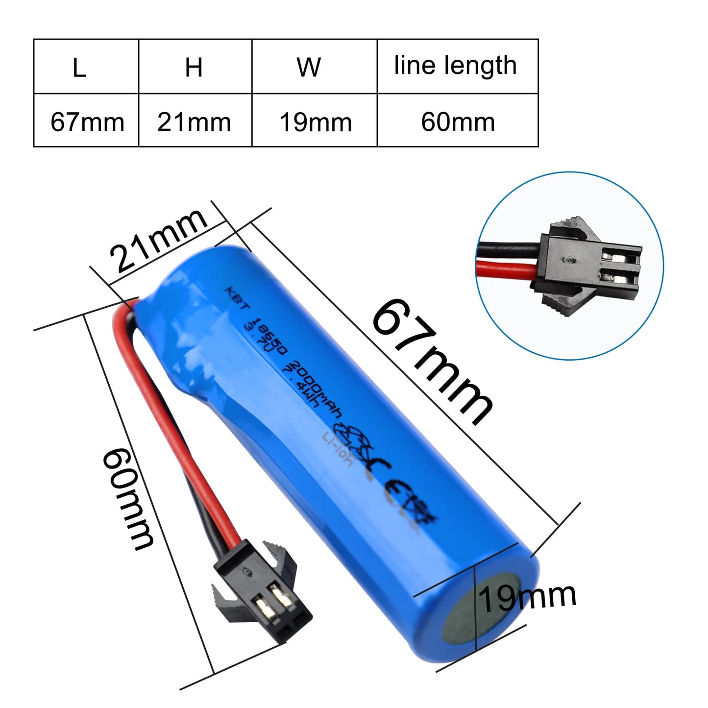 KBT RC Car Lithium Battery: 3.7V 800mAh Rechargeable Li-ion Battery with SM -2P Plug & Charging Cable for RC Cars -2 Pack