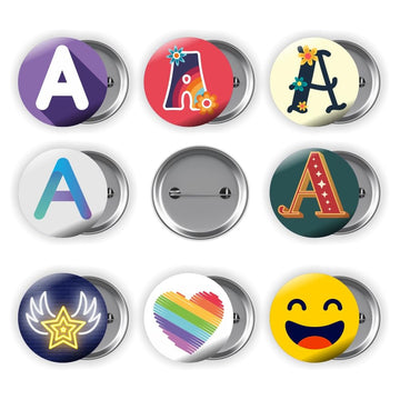 Personalized Alphabet Printed Motivational Pins Badges 58mm Size Metal Back | Return Gift | Durable & Vibrant | Multi Design | G