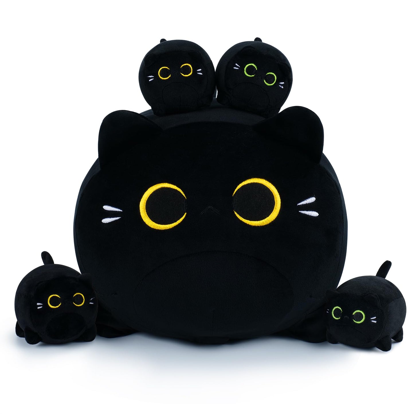 5 Pcs Black Cat Plush Toys- Black Cat Plush Stuffed Animal Family, Cute Black Cat Mommy Cat With 4 Baby Kittens Cat Plushies For Kids, Kawaii Cat Plush Toy Birthday Gifts For Kids Boys Girls