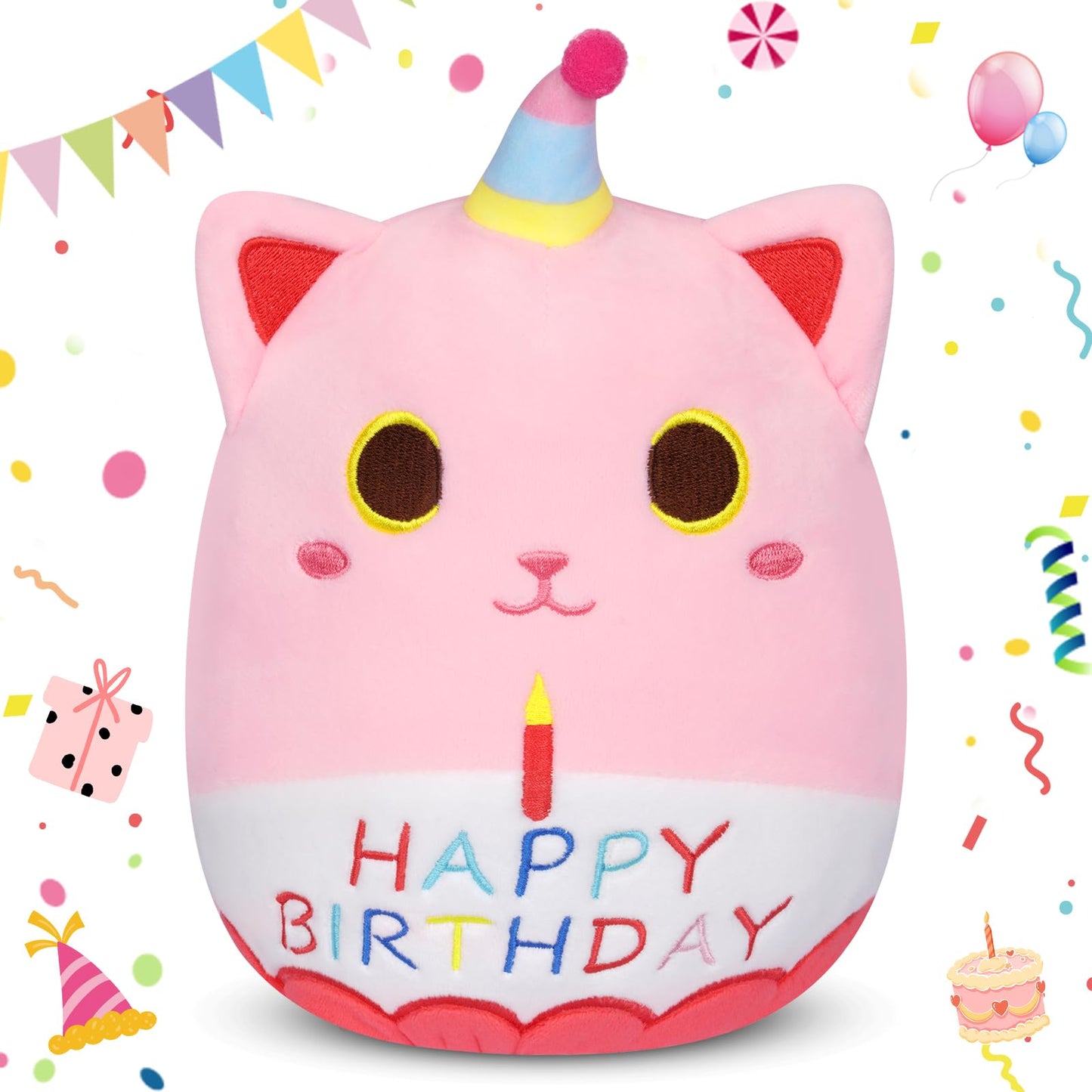 Kophinye Cat Plush,8In Pink Cat Birthday Stuffed Animal Gifts For Girlfriend, Kawaii Kitten Stuffed Animal Cute Plush Toy For Ki