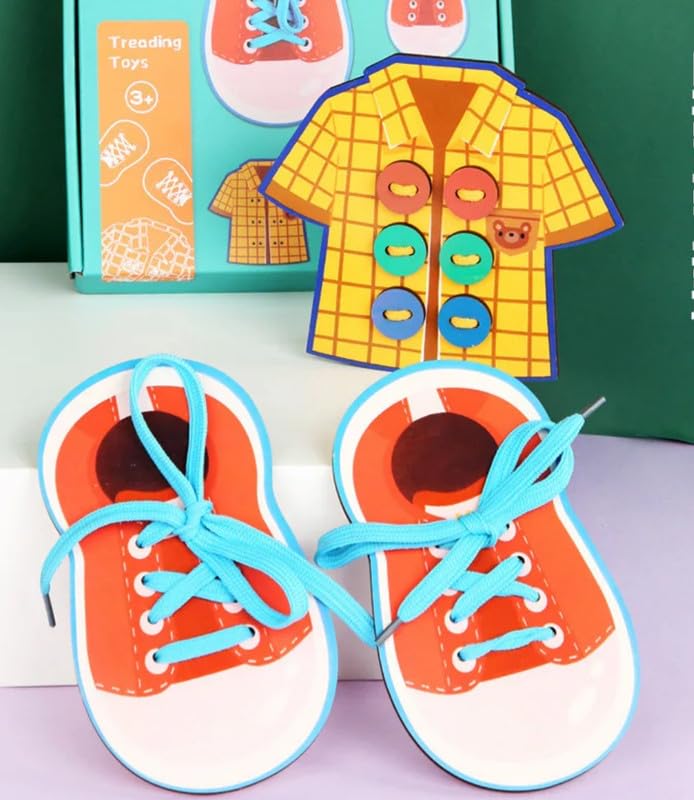 Toyartsy Threading Toy For Kids  Wooden Interactive Clothes And Shoes Simulation Toy, Fun Educational Toy For Developing Fine M