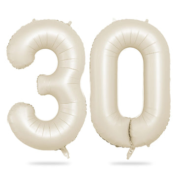 Biapian 40 Inch Cream Number 30 Balloon, 30Th Birthday Balloons, Big Digital 30 Beige White Giant 30 Foil Balloon Helium For Men