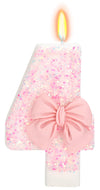 ElekFX Birthday Candle for Cake, 4 Candle - Pink Glitter with Bowknot, 2.76 inch Happy Birthday Candle, Cake Topper Decoration f