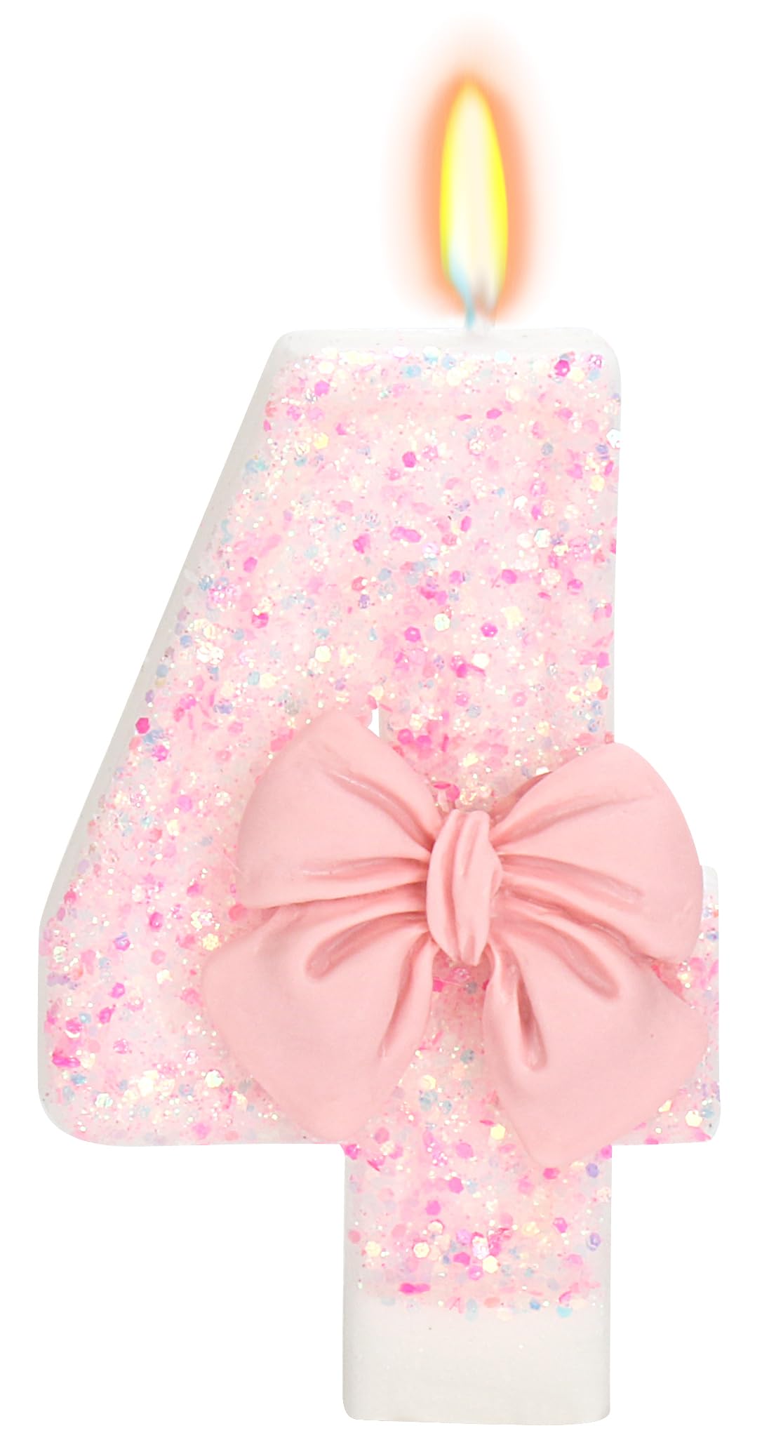 ElekFX Birthday Candle for Cake, 4 Candle - Pink Glitter with Bowknot, 2.76 inch Happy Birthday Candle, Cake Topper Decoration f