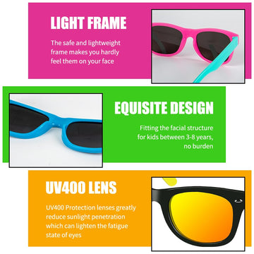 Aggkky Kids Sunglasses Bulk, 16 Pack Kids Sunglasses Party Favors, Neon Kids Sunglasses Bulk For Boys Girls With Uv400 Protectio
