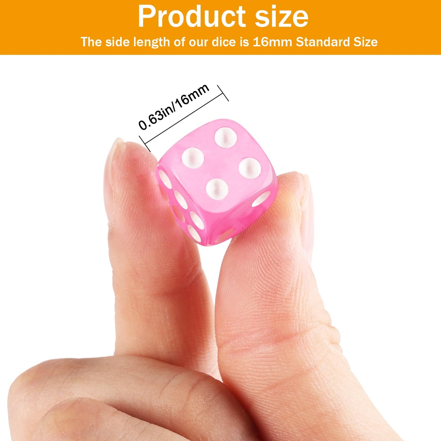 24 of Pack 16MM 6 Sided Dice Set,Translucent Colors D6 Game Dice Set, 6 Sided Standard Dices for Yahtzee, Bunco or Teaching Math