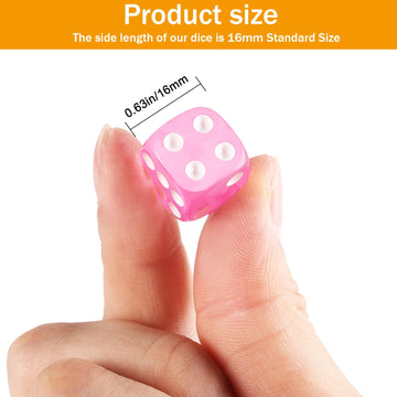 24 of Pack 16MM 6 Sided Dice Set,Translucent Colors D6 Game Dice Set, 6 Sided Standard Dices for Yahtzee, Bunco or Teaching Math