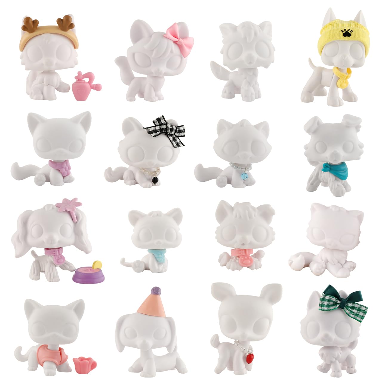 16pcs/Lot White Base for Pet Shop Cat Dog Fox Timber Wolf Sitting Cat Persian Cat Collie Deer Great Dane Cocker Spaniel Dachshun