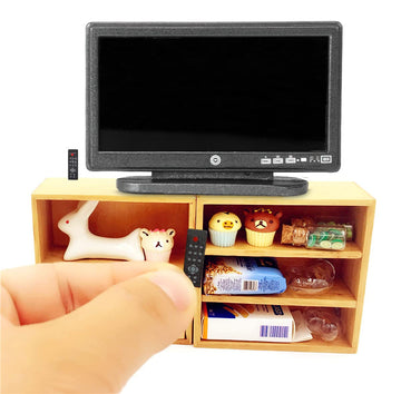Dollhouse Decoration Accessories,1:12 Dollhouse Tv Dollhouse Miniature Furniture Room Wooden Vintage Black Tv Mini Furniture For